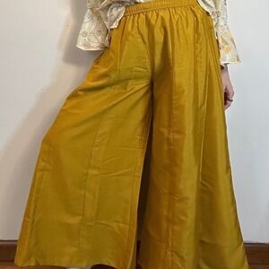 Janasya Wide Leg Pants Boho Summer‎ S Mustard Yellow Flowy Palazzo